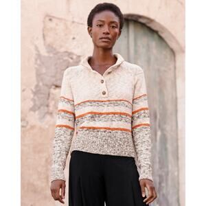 Garnet Hill Organic-Cotton Slub-Knit Mock Neck Sweater XL Oatmeal